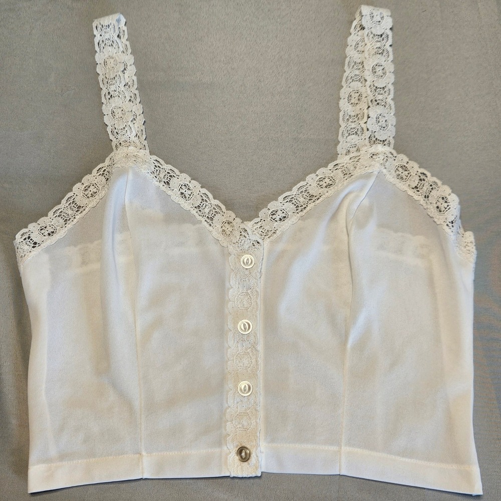 Coquette Camisole Women S White Lace Trim Button Front Cropped Romantic Top